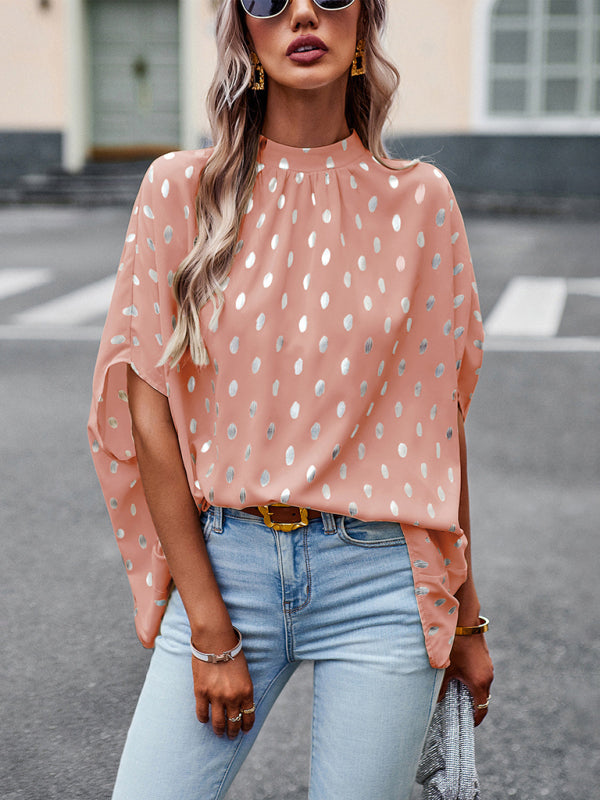 Golden polka dot temperament design sense long-sleeved blouse  kakaclo Pink S 