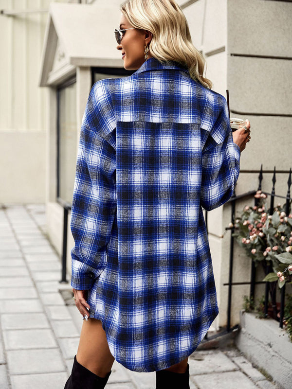 Plaid Shirt Long Tops Versatile Casual Women's Clothing  kakaclo   