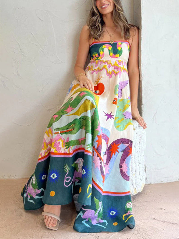 New casual long printed sleeveless swing dress dresses kakaclo   