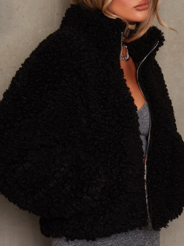 New Plush Cardigan Cropped Jacket Sherpa Wool Coat kakaclo