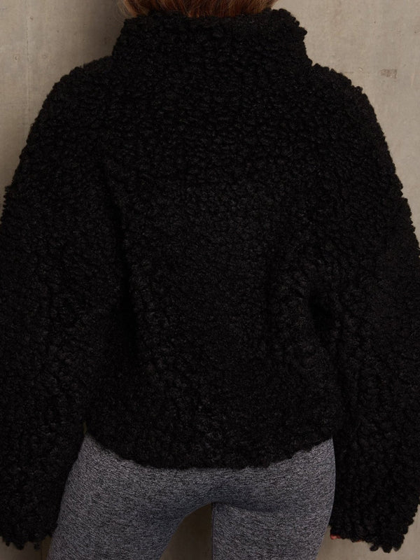 New Plush Cardigan Cropped Jacket Sherpa Wool Coat kakaclo