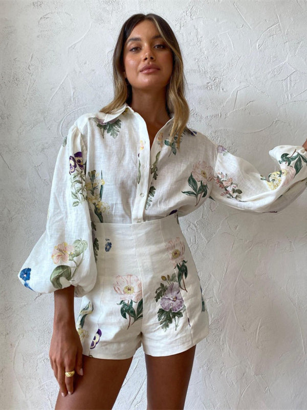 New Floral Top & Shorts Suit clothing kakaclo White M 