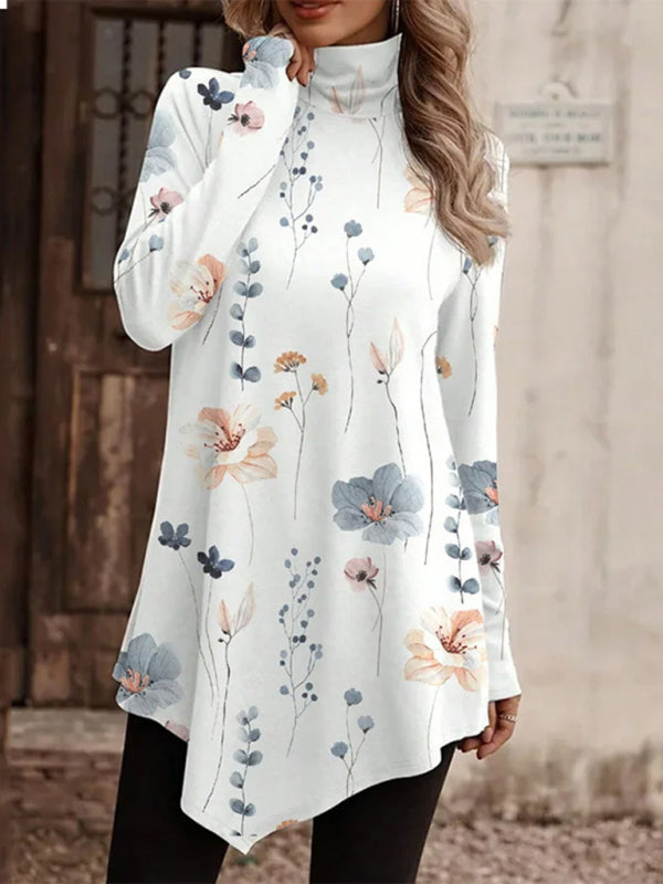 High collar bohemian print casual long sleeve T-shirt  kakaclo Pattern6 S 