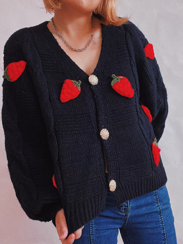 The Ariella  Strawberry Embroidered Cardigan jackets kakaclo   