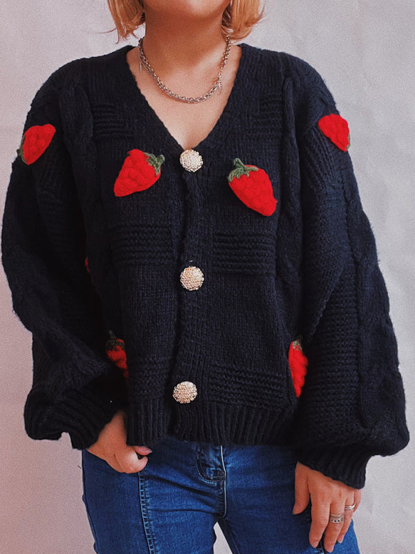 The Ariella  Strawberry Embroidered Cardigan jackets kakaclo   