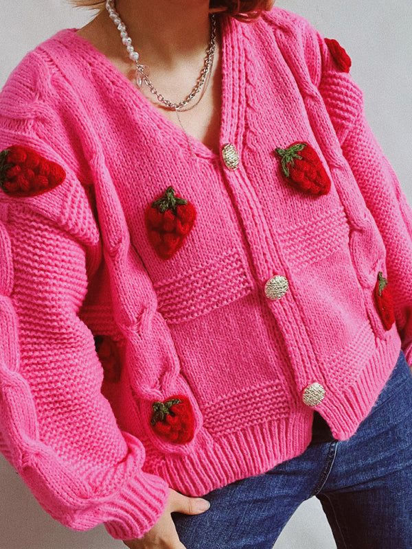 The Ariella  Strawberry Embroidered Cardigan jackets kakaclo   