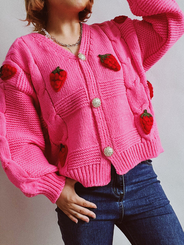 The Ariella  Strawberry Embroidered Cardigan jackets kakaclo   