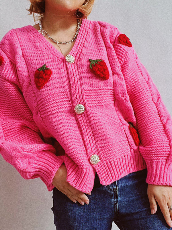 The Ariella  Strawberry Embroidered Cardigan jackets kakaclo Pink S 