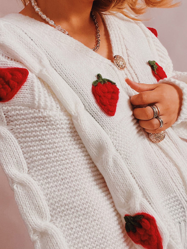 The Ariella  Strawberry Embroidered Cardigan jackets kakaclo   