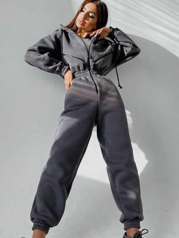 Title: Women Zip Up Casual Tracksuit Set  kakaclo Grey S 