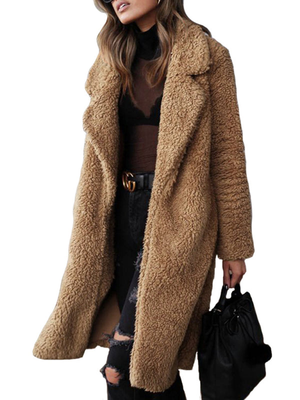 Women's loose long sleeve lapel plush jacket kakaclo Camel S