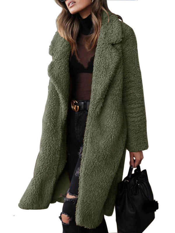 Women's loose long sleeve lapel plush jacket kakaclo