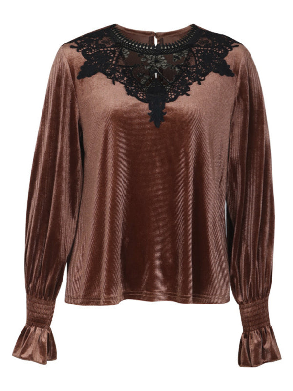 New women's lace stitching long-sleeved sweater  kakaclo   