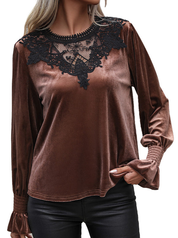 New women's lace stitching long-sleeved sweater  kakaclo   