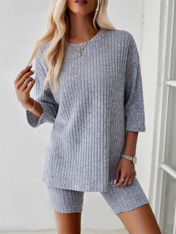 Women's casual round neck and mid-sleeve suit  kakaclo Grey S 