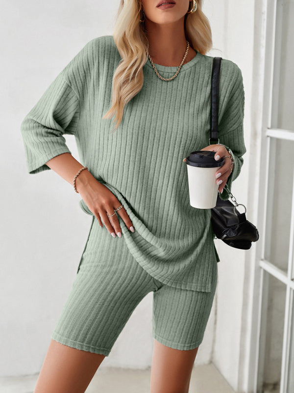 Women's casual round neck and mid-sleeve suit  kakaclo Green S 