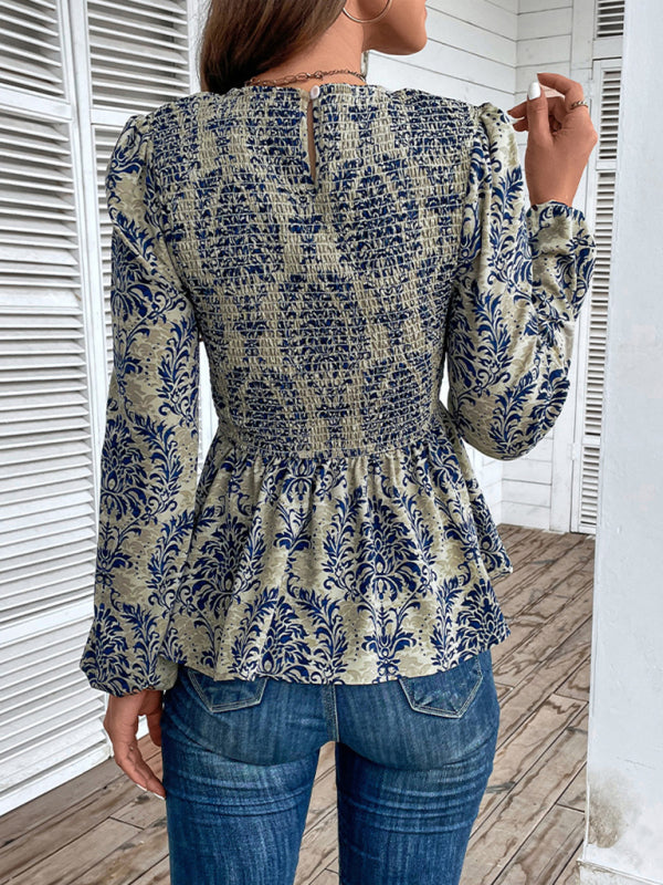 Ladies New Round Neck Elegant Slim Long Sleeve Print  kakaclo   