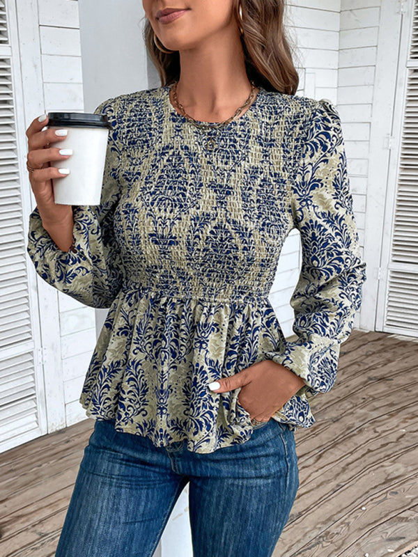 Ladies New Round Neck Elegant Slim Long Sleeve Print  kakaclo   