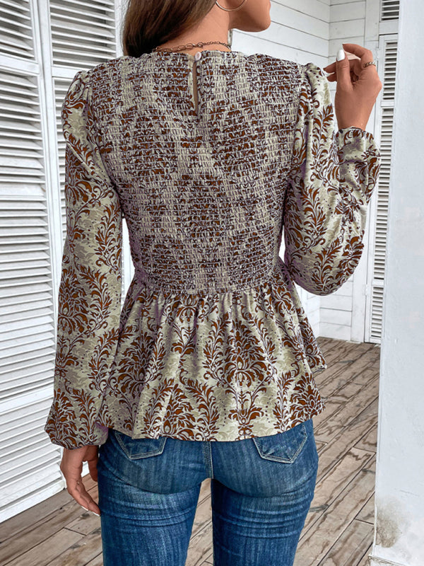 Ladies New Round Neck Elegant Slim Long Sleeve Print  kakaclo   