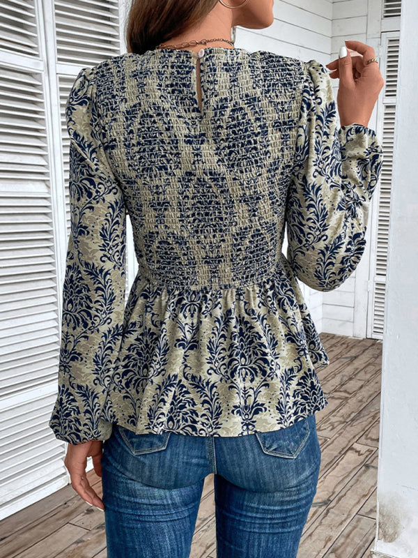 Ladies New Round Neck Elegant Slim Long Sleeve Print  kakaclo   