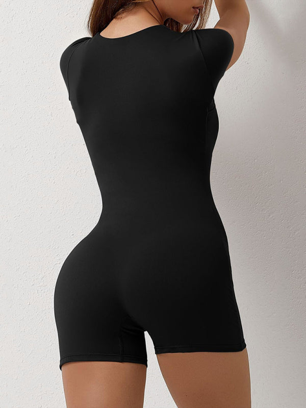 New yoga tight-fitting shoulder sleeve sports jumpsuit shorts kakaclo