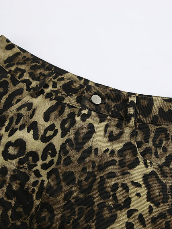 Leopard Print Casual Wide Leg Shorts clothing kakaclo   