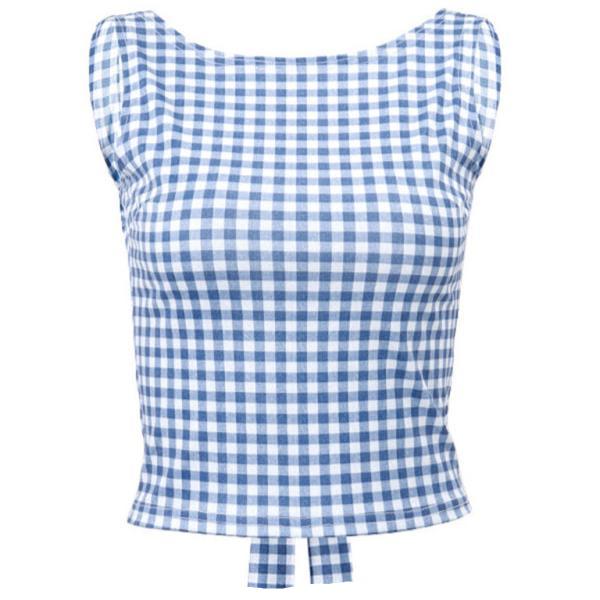 New Hottie Houndstooth Bow Strap Slim Top clothing kakaclo   