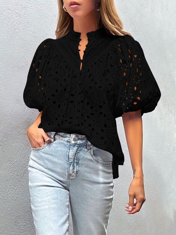 Women's New Style Puff Sleeve Embroidered Shirt  kakaclo   