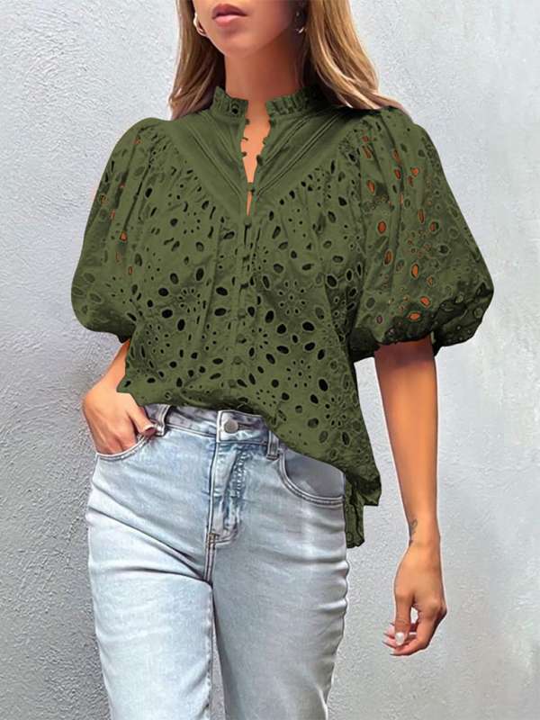 Women's New Style Puff Sleeve Embroidered Shirt  kakaclo   