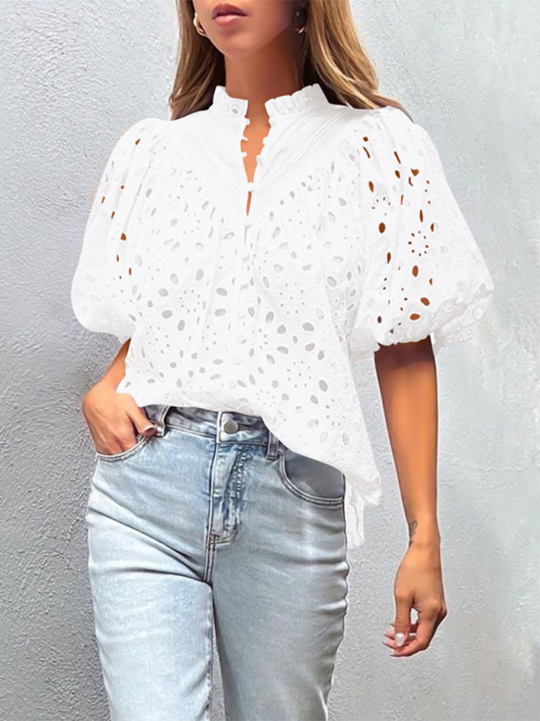 Women's New Style Puff Sleeve Embroidered Shirt  kakaclo   