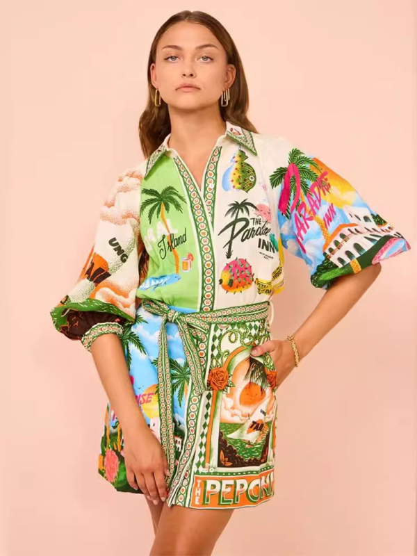 Casual fashion printed versatile shirt dress clothing kakaclo