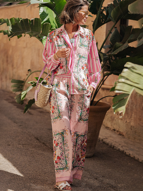 New long-sleeved casual vacation  two-piece suit  kakaclo Pink S 