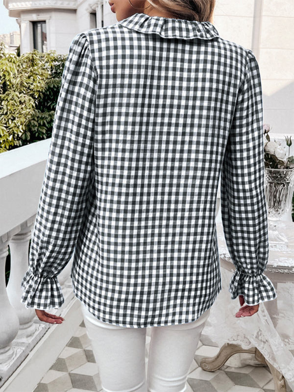 Women's French Contrast Button Check Shirt  kakaclo   