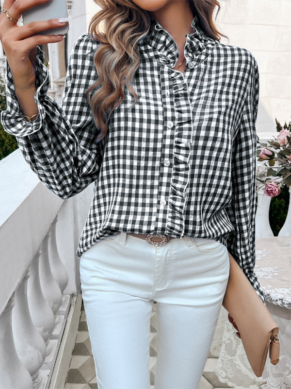 Women's French Contrast Button Check Shirt  kakaclo   