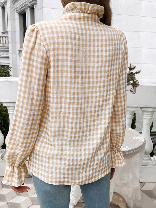 Women's French Contrast Button Check Shirt  kakaclo   