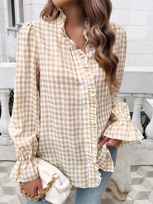 Women's French Contrast Button Check Shirt  kakaclo   