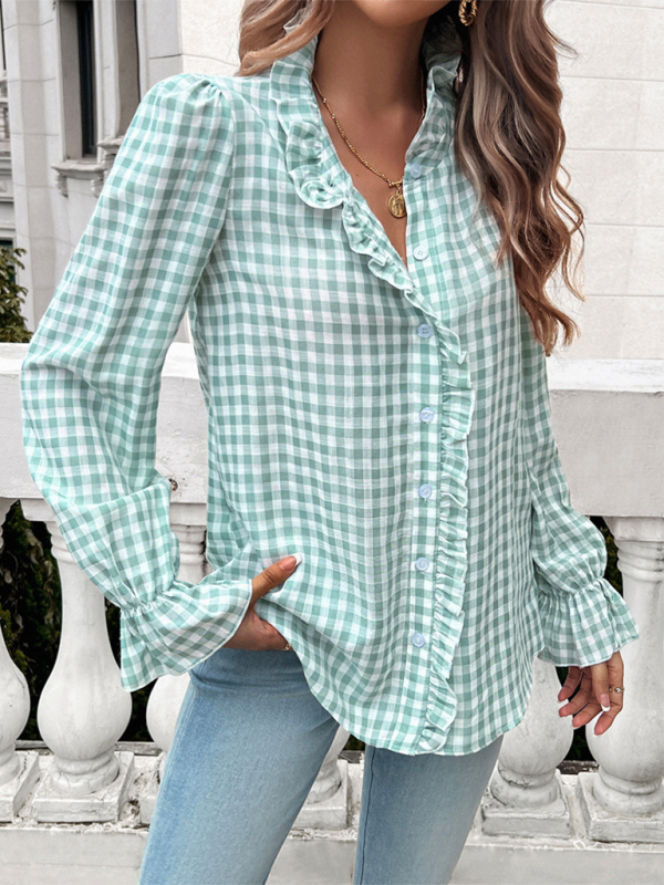 Women's French Contrast Button Check Shirt  kakaclo   