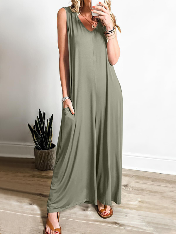 Women's casual pocket thin jumpsuit kakaclo Olive green S