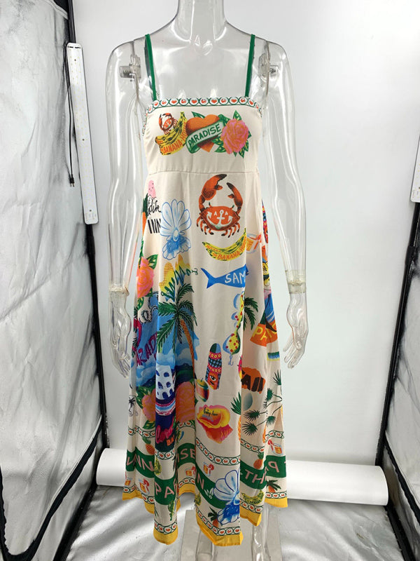 New Sexy Vacation Ocean Printed Sling Swing Dress  kakaclo   