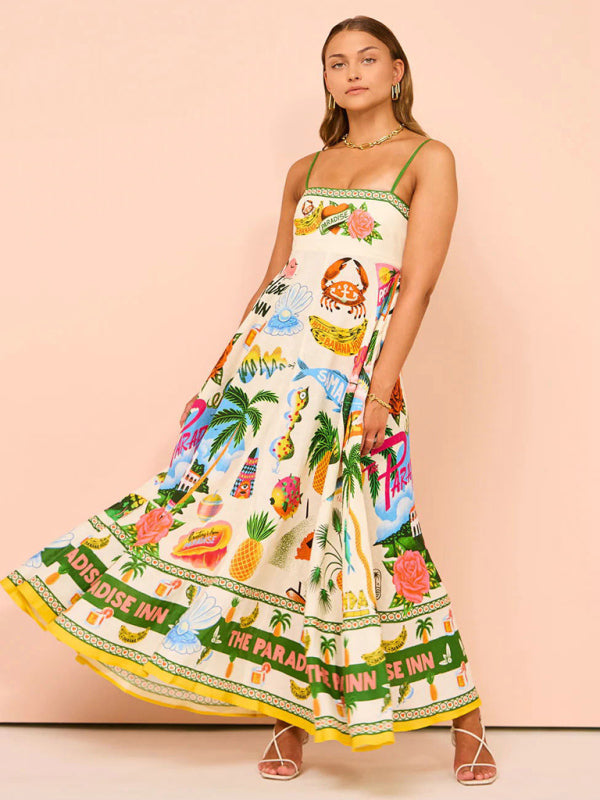 New Sexy Vacation Ocean Printed Sling Swing Dress  kakaclo White S 