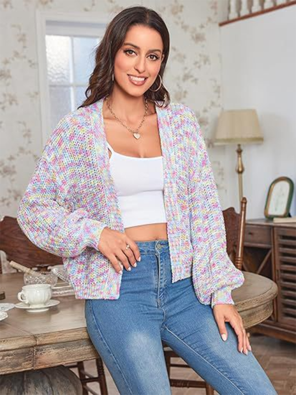 Stylish Knitted Cardigan with Contrast Colors  kakaclo Pattern1 S 