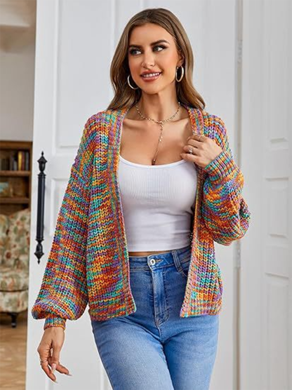 Stylish Knitted Cardigan with Contrast Colors  kakaclo Pattern2 S 