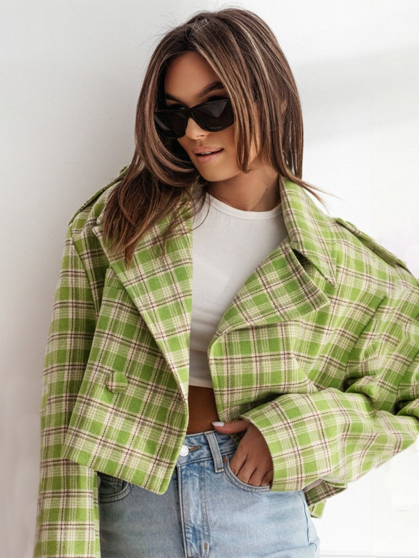 Fashionable British style suit collar plaid woolen coat kakaclo