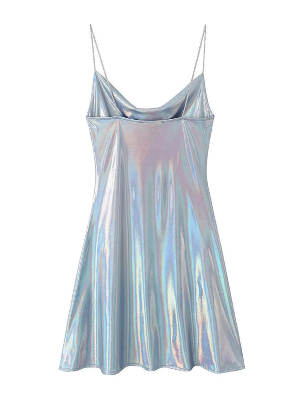 Low-cut backless metallic suspender dress  kakaclo   