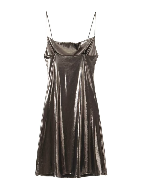 Low-cut backless metallic suspender dress  kakaclo   