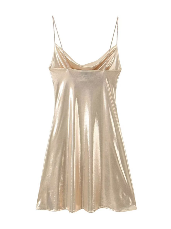 Low-cut backless metallic suspender dress  kakaclo   