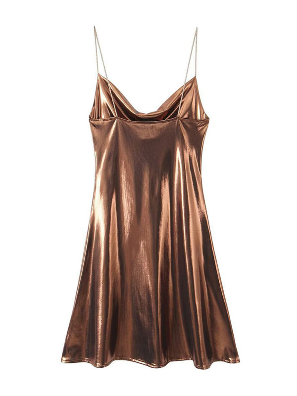 Low-cut backless metallic suspender dress  kakaclo   