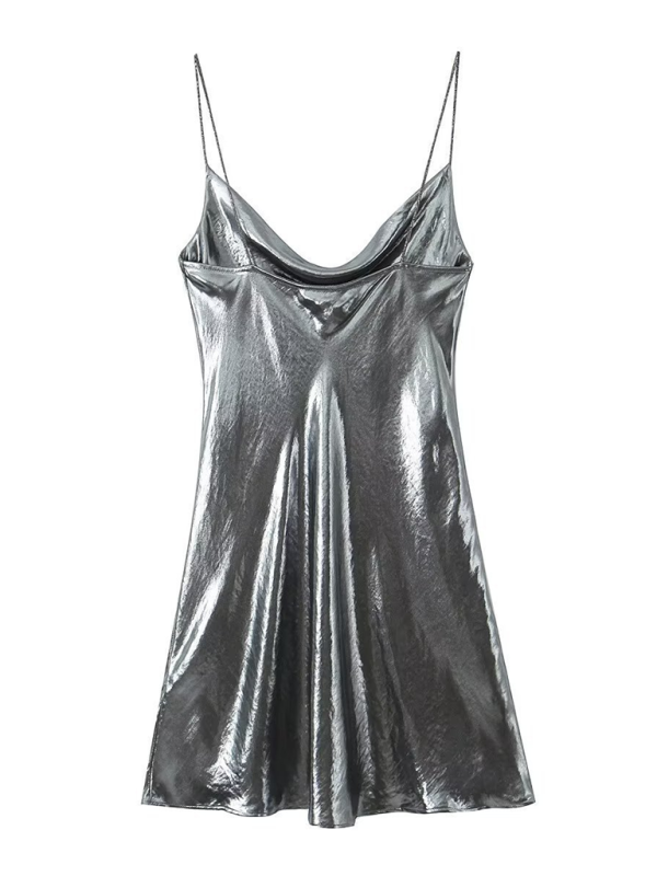 Low-cut backless metallic suspender dress  kakaclo   