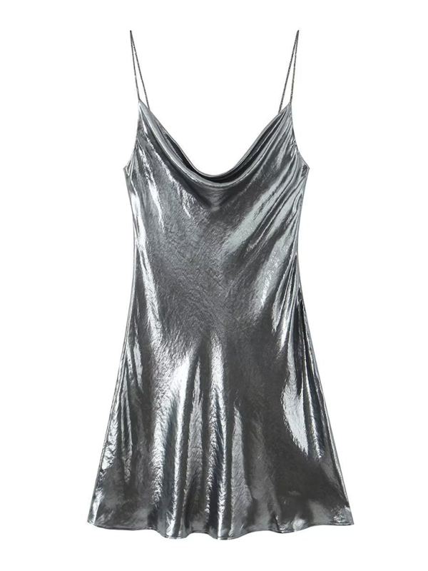 Low-cut backless metallic suspender dress  kakaclo Charcoal grey XS 