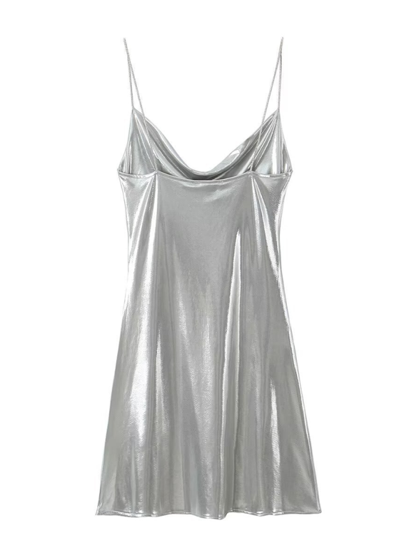 Low-cut backless metallic suspender dress  kakaclo   